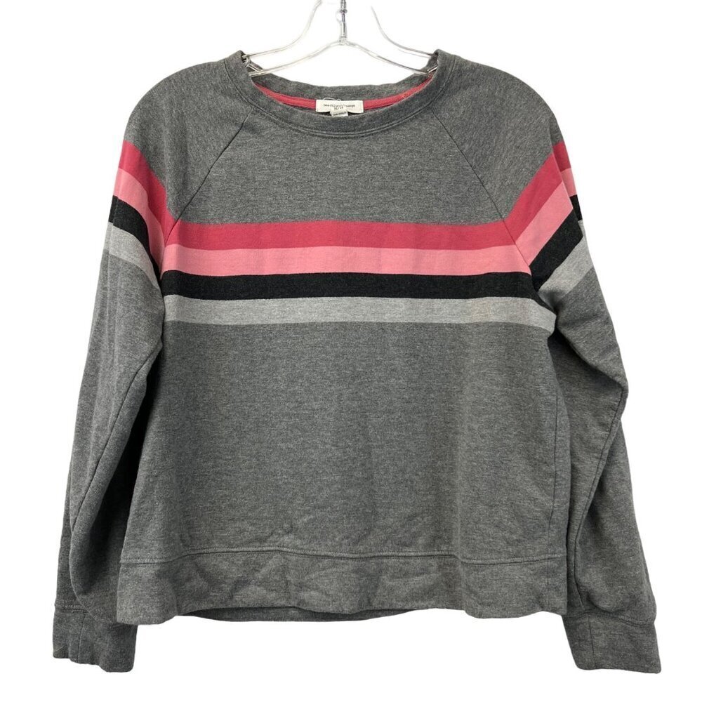 Beachlunchlounge Women’s Crew Neck Striped Sleeve Sweatshirt Gray/Multi M